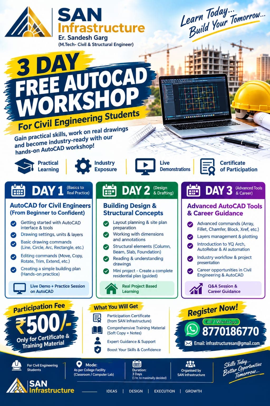 SAN Infrastructure three-day AutoCAD workshop proposal